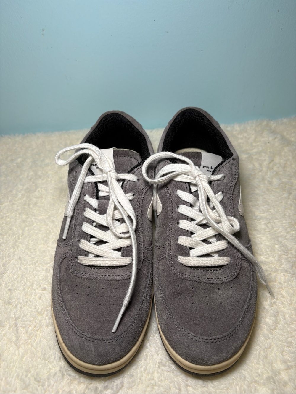 rag & bone Men's Gray Suede Sneakers with White Laces